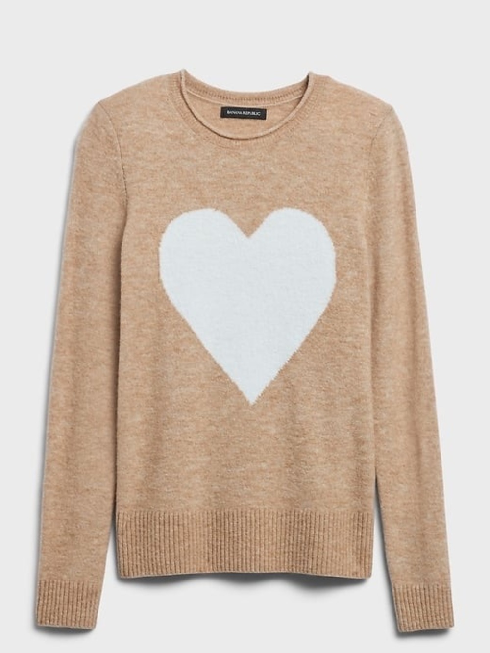 Banana Republic Aire Heart Sweater NWT M Tan Cream Heart Wool Blend